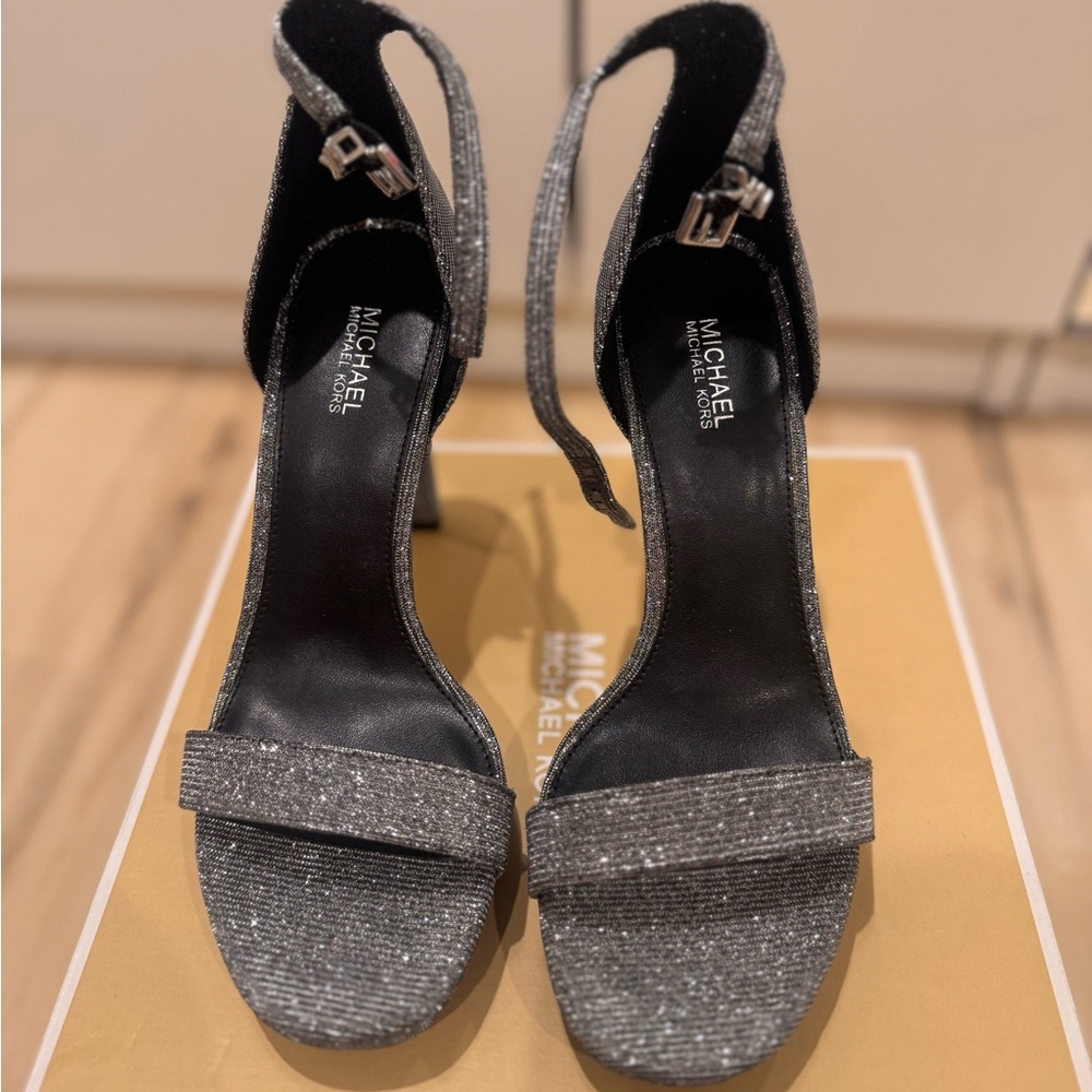 Michael Kors Anthracite Glitter Platform High Heel Sandals - Women - Picture 3 of 4